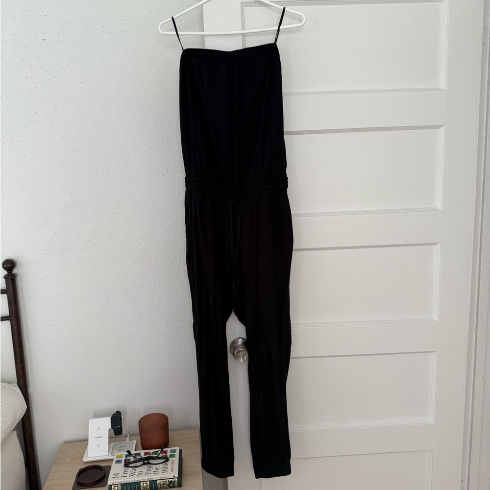 Talula strapless black jumpsuit from Aritzia